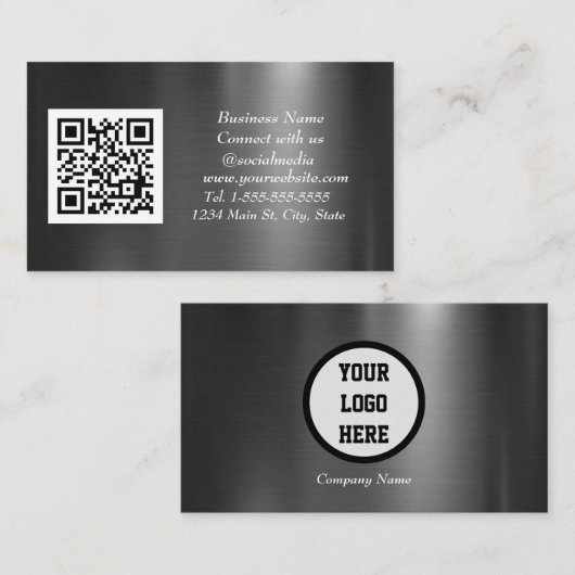 QR Code Scannable Black Metallic Visitenkarte (Vorne/Hinten)