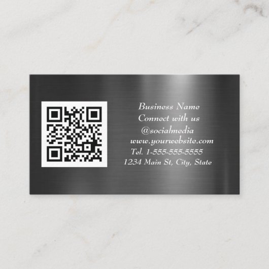 QR Code Scannable Black Metallic Visitenkarte (Vorderseite)