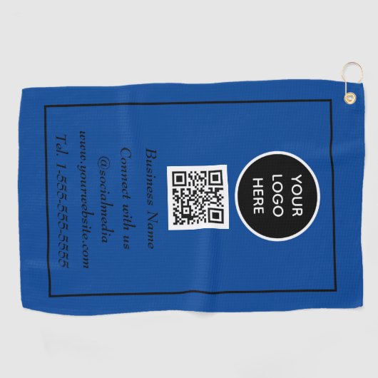 QR Code Scannable Blue Beruflich Golfhandtuch (Horizontal)