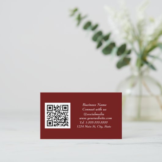 QR Code Scannable Burgundy Maroon Visitenkarte (Stehend Vorderseite)