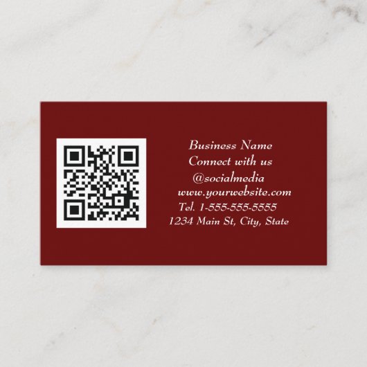 QR Code Scannable Burgundy Maroon Visitenkarte (Vorderseite)