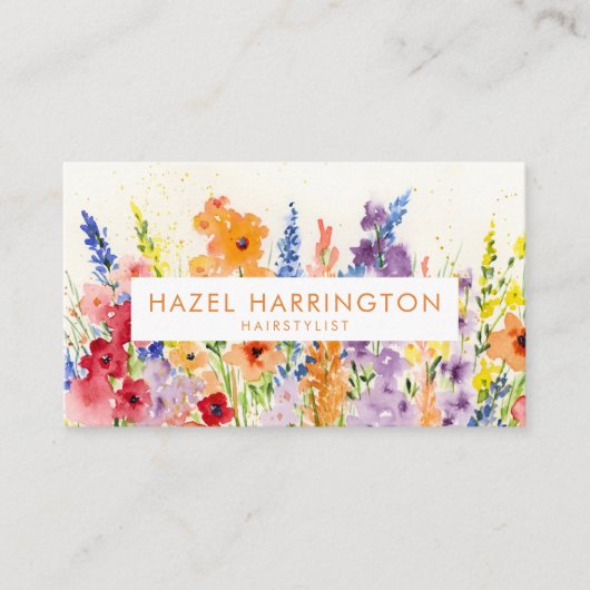 QR-Code Scannable farbenfrohe Flora Happy Visitenkarte (Vorderseite)