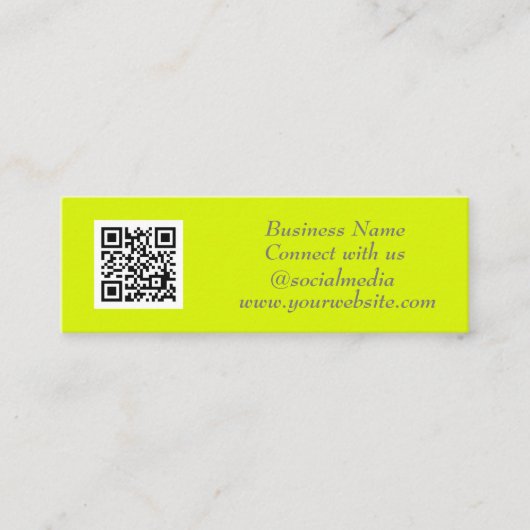 QR Code Scannable Fluoreszenzgelb Mini Visitenkarte (Vorderseite)