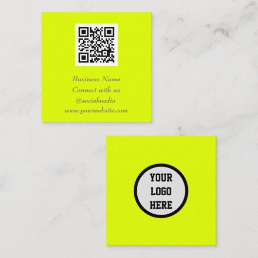 QR Code Scannable Fluoreszenzgelb Quadratische Visitenkarte (Vorne/Hinten)