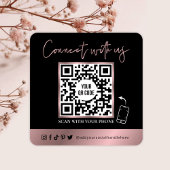 QR Code Scannable Glam Black & Rose Gold Logo Quadratische Visitenkarte