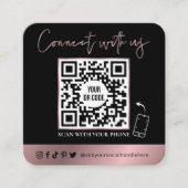 QR Code Scannable Glam Black & Rose Gold Logo Quadratische Visitenkarte (Vorderseite)