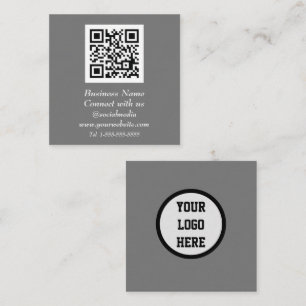 QR Code Scannable Gray Quadratische Visitenkarte