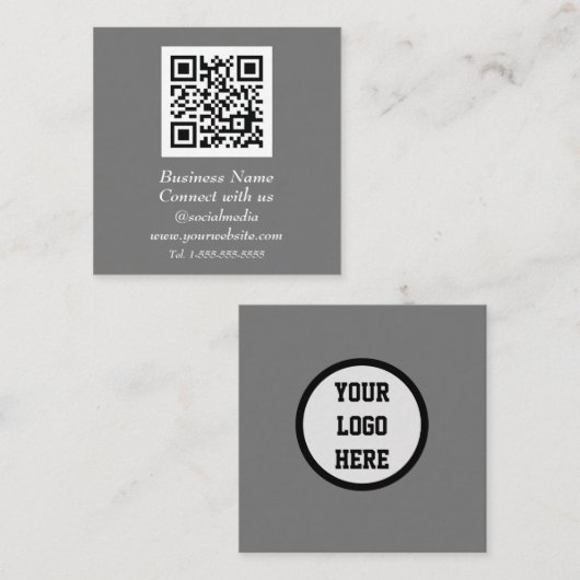 QR Code Scannable Gray Quadratische Visitenkarte (Vorne/Hinten)