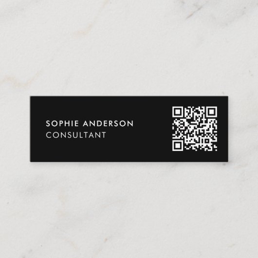 QR-Code | Scannable Modern Stylish Trendy Black Mini Visitenkarte (Vorderseite)