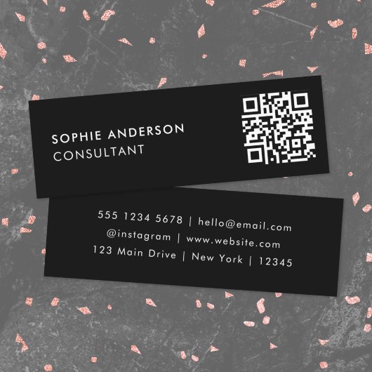 QR-Code | Scannable Modern Stylish Trendy Black Mini Visitenkarte