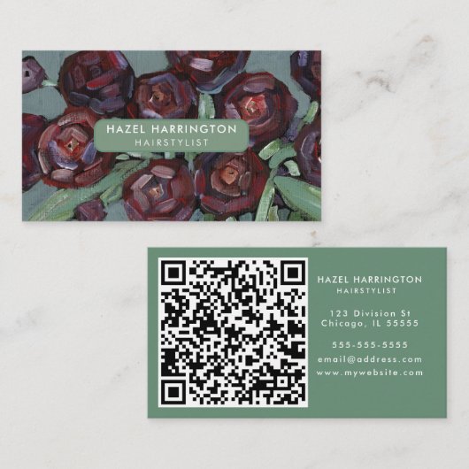QR Code Scannable Moody Abstrakte Blume Art Visitenkarte (Vorne/Hinten)