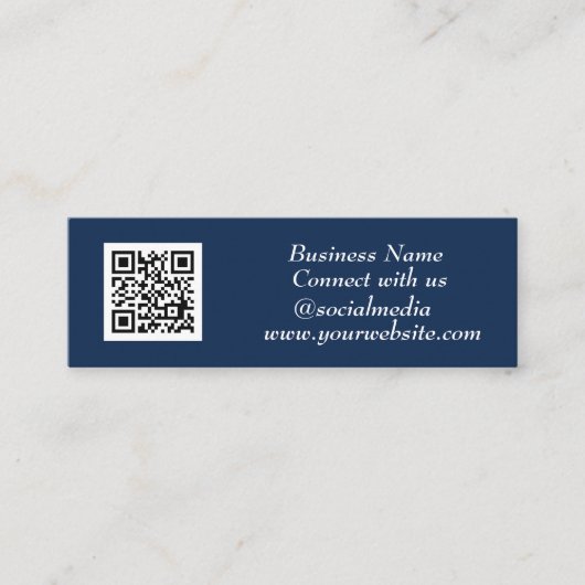 QR Code Scannable Navy Blue Mini Visitenkarte (Vorderseite)