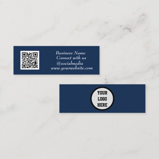 QR Code Scannable Navy Blue Mini Visitenkarte (Vorne/Hinten)