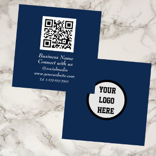 QR Code Scannable Navy Blue Quadratische Visitenkarte