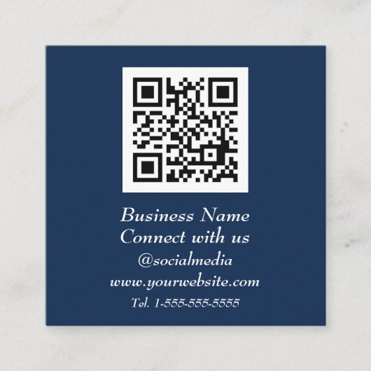QR Code Scannable Navy Blue Quadratische Visitenkarte (Vorderseite)
