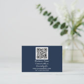 QR Code Scannable Navy Blue Visitenkarte (Stehend Vorderseite)