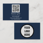 QR Code Scannable Navy Blue Visitenkarte (Vorne/Hinten)