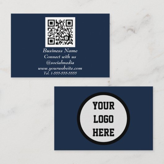 QR Code Scannable Navy Blue Visitenkarte (Vorne/Hinten)