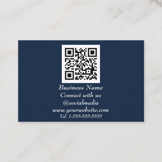 QR Code Scannable Navy Blue Visitenkarte (Vorderseite)