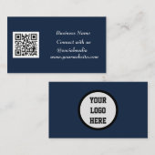 QR Code Scannable Navy Blue Visitenkarte (Vorne/Hinten)