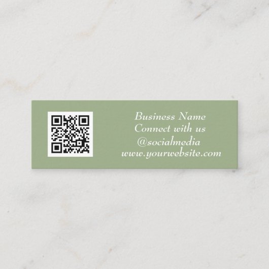 QR Code Scannable Sage Green Modern Mini Visitenkarte (Vorderseite)