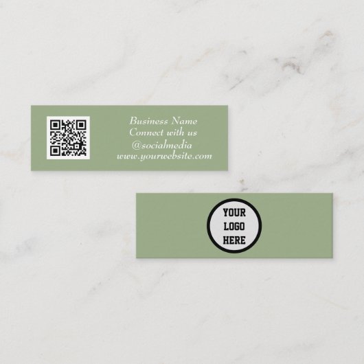 QR Code Scannable Sage Green Modern Mini Visitenkarte (Vorne/Hinten)