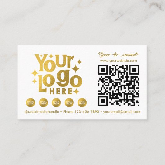 QR-Code Scannable Social Media Gold Business-Logo Visitenkarte (Vorderseite)