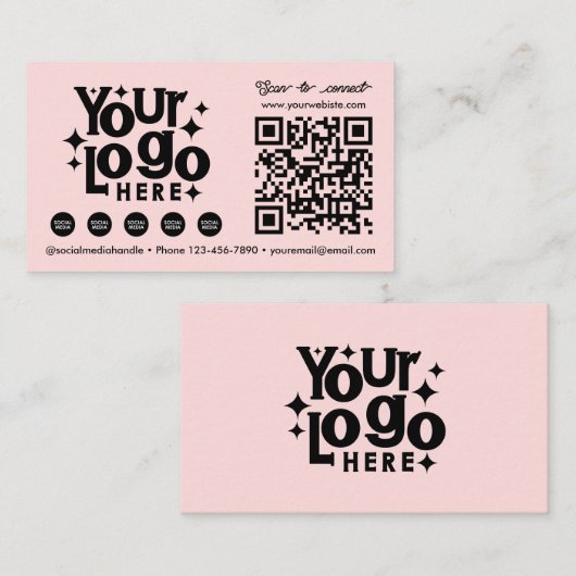 QR-Code Scannable Social Media Pink Business-Logo Visitenkarte (Vorne/Hinten)