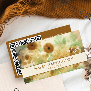 QR Code Scannable Watercolor Floral Boho Trendy Visitenkarte