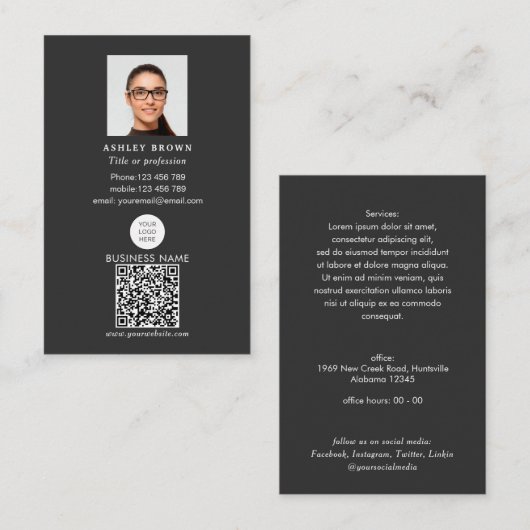 Qr-Code scannbarer Strichcode Modernes Logo Foto Visitenkarte (Vorne/Hinten)
