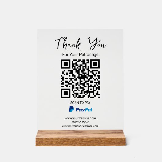 QR-Code scannen | PayPal-Zahlung Acrylschild (Vorderseite)