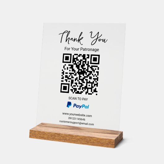 QR-Code scannen | PayPal-Zahlung Acrylschild (Winkel)