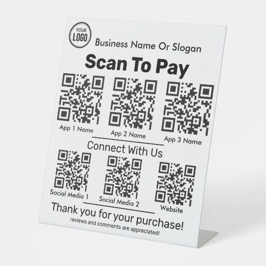 QR Code Scanner für Bezahlung und Social Media App Sockelschild (Vorderseite)