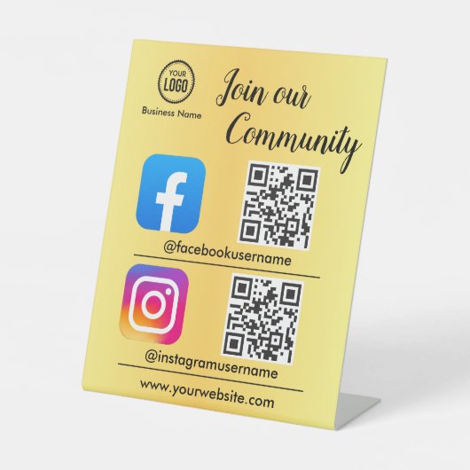 QR Code Scanner To Connect On Social Media Golden Sockelschild (Vorderseite)