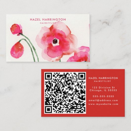 QR-Code Scannerbare Niedlich rosafarbene Blume Visitenkarte (Vorne/Hinten)