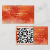 QR-Code Scannerfarbene Orangen-Aquarellfarben Art Visitenkarte (Vorne/Hinten)