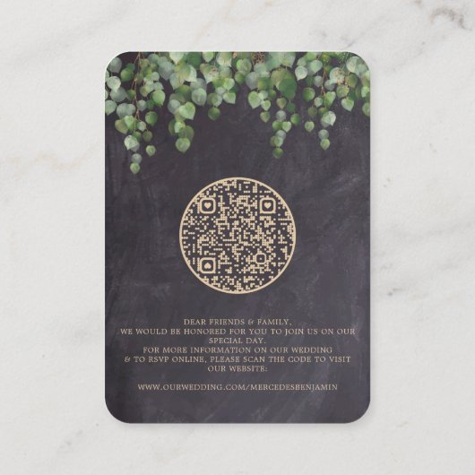 QR-Code-Schalttafel Eukalyptus-Hochzeit Begleitkarte (Rückseite)