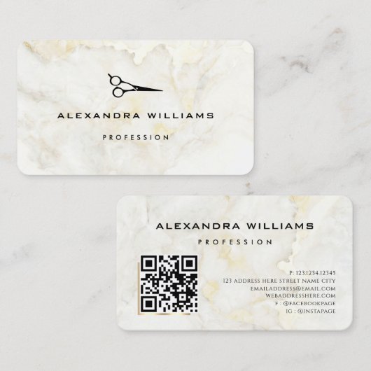 QR-Code-Schere aus Goldmarmor Moderne Visitenkarte (Vorne/Hinten)