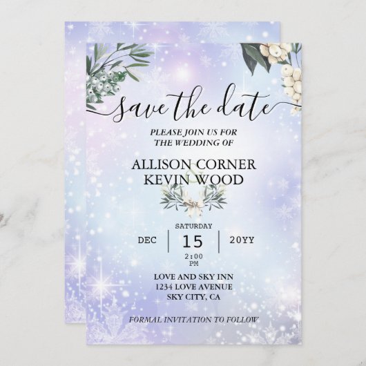 QR Code Schneewald Grüne Winterhochzeit Einladung (Vorne/Hinten)