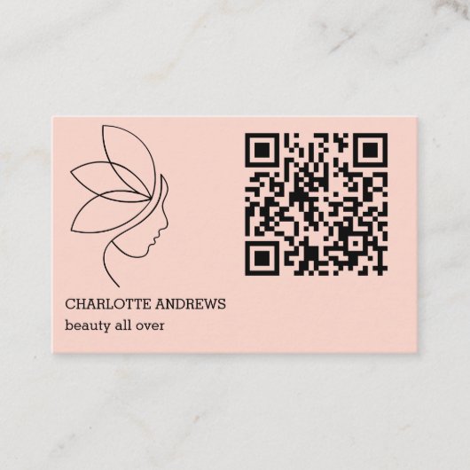 QR-Code, Schönheit, Logo, Linie Art Blush Visitenkarte (Vorderseite)