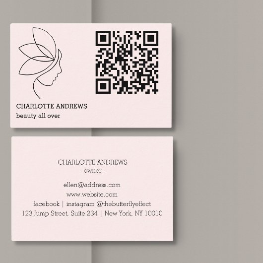 QR-Code, Schönheit, Logo, Linie Art Pink Visitenkarte