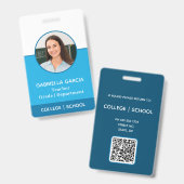QR Code School Lehrer Foto Blue ID Abzeichen Ausweis (Vorder- & Rückseite)