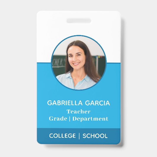 QR Code School Lehrer Foto Blue ID Abzeichen Ausweis (Vorderseite)