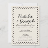QR-Code Schwarz Creme Moderne Whimsical Hochzeit Einladung (Vorderseite)