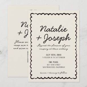 QR-Code Schwarz Creme Moderne Whimsical Hochzeit Einladung