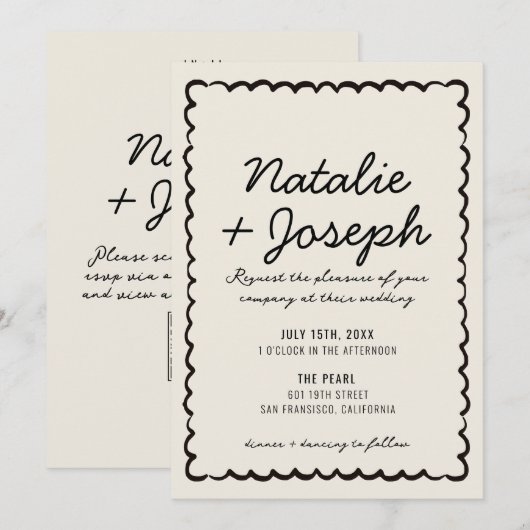 QR-Code Schwarz Creme Moderne Whimsical Hochzeit Einladung (Vorne/Hinten)
