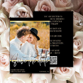 QR Code Schwarz/Gold Foto Save the Date Karte