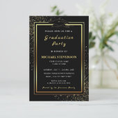 QR-Code Schwarz Gold Glitter Abschluss Einladungen (Stehend Vorderseite)