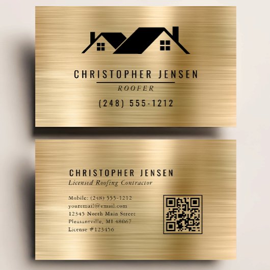 QR-Code Schwarz Gold Metallisches Dachdecker-Gesch Visitenkarte