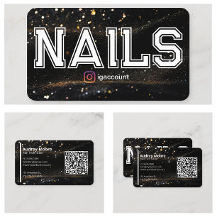 QR-Code Schwarz Gold Professionelle Nageltechniker Visitenkarte
